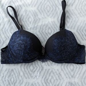 Victoria's secret very sexy push up lace bra blue black 34A